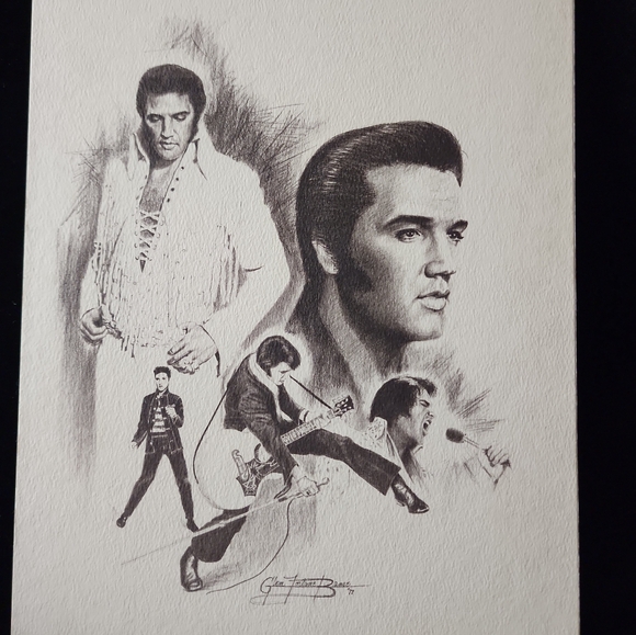 Rare '77 Elvis Presley 5 image Signed &Sketch by Glen Fortune Banse +mount/frame - Picture 6 of 16
